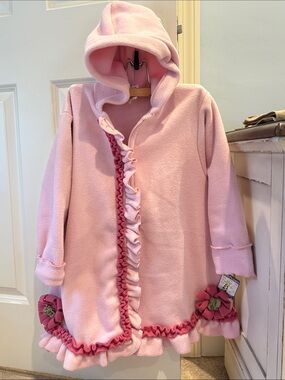 Sz 6x (runs big) Girls' Boutique Pink Hooded Ruffle Fleece Coat